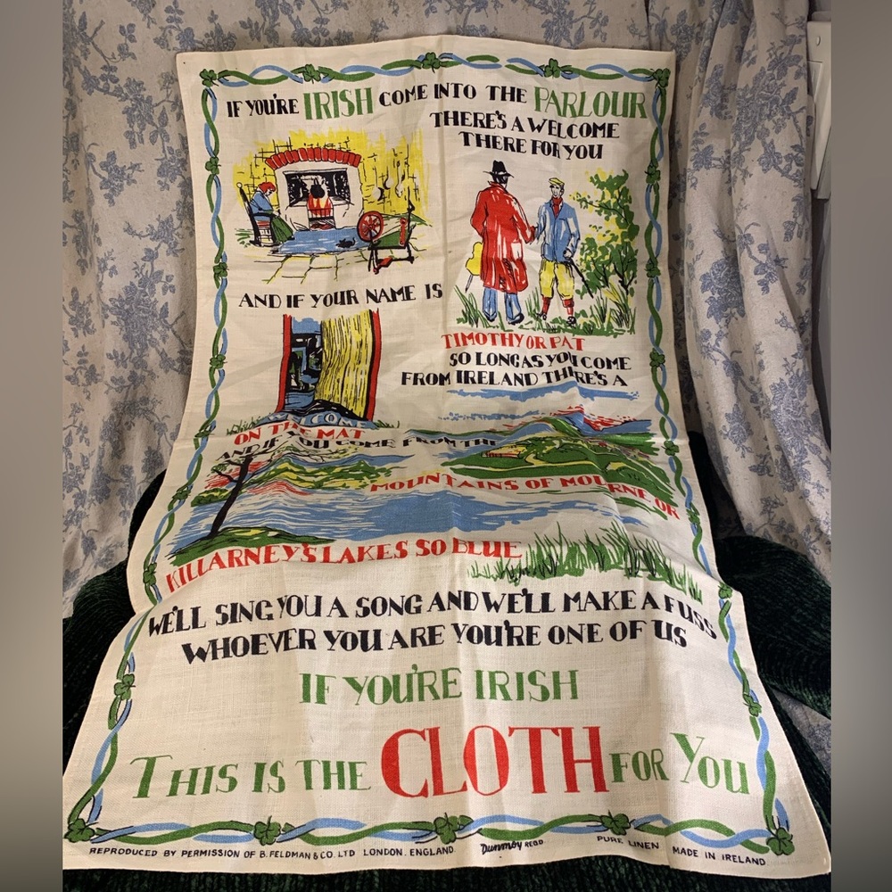 VTG 1950s Irish Welcome Poem Tea Towel 32" tall